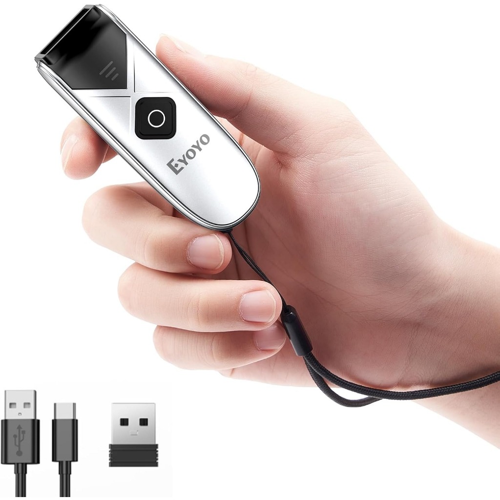 Eyoyo Mini Leitor De Código De Barras Bluetooth Portátil-QR Sem Fio 3 Em 1 2D E 1D | Funciona Com iPad/iPhone/Android/La