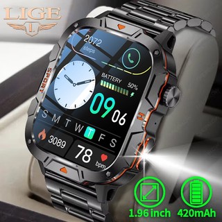 LIGE LED UV relógio inteligente masculino HD tela de 1,96 "com lanterna 100+ esportes à prova d'água