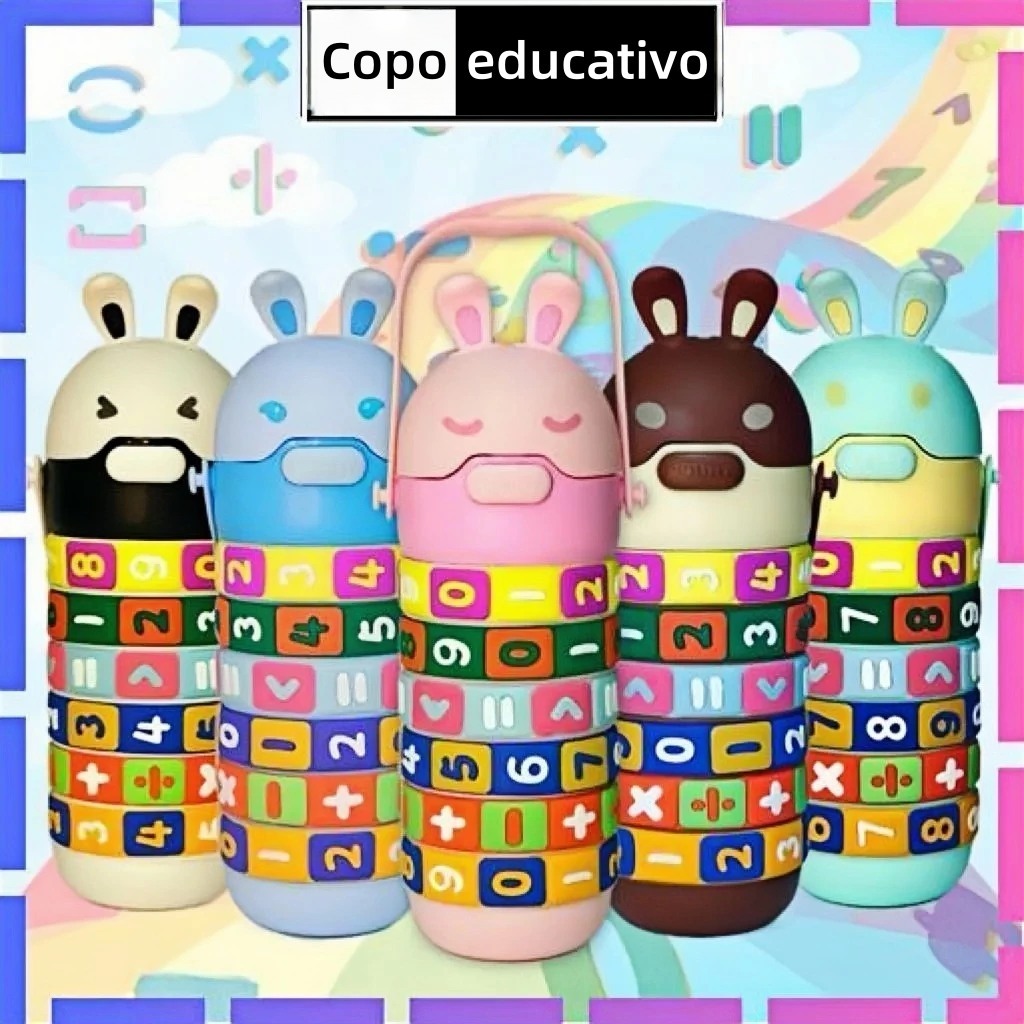 Garrafa Térmica de Água Infantil Interativa Educacional com Cores, Escolar, Tabuada, Números e Contas, Garrafa Interativ em Oferta na Shopee
