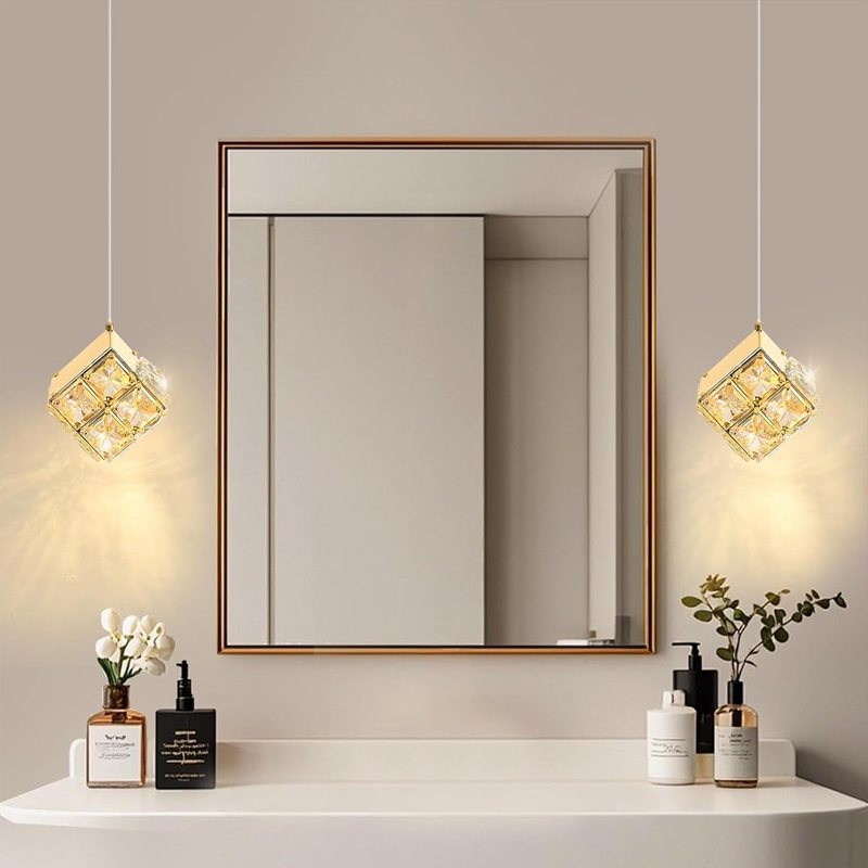 Lustres De Cristal Leves E Luxuosos , Candeeiro De Teto Pendente Estético Regulável De 3 Cores Quadrado Moderno , Quarto