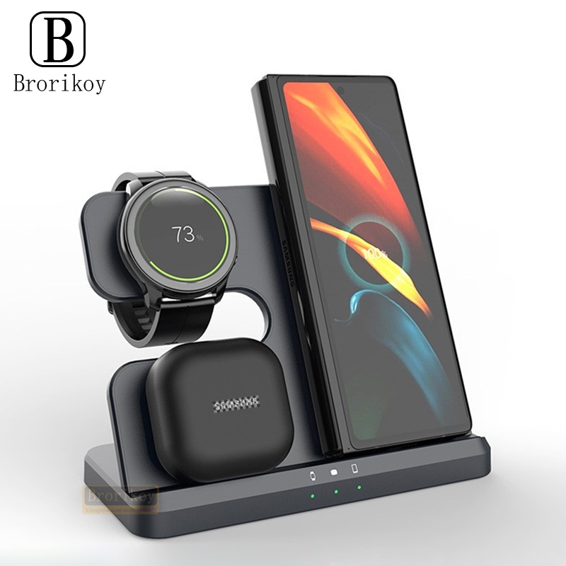 15W 3 Em 1 Suporte De Carregador Sem Fio Para Samsung Z Fold 3 S25 S24 Galaxy Watch 5 4 3 Ativo 2 S3 S4 Botões Estação D