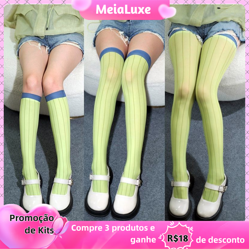 Meia Calça Listrada Verde - Comprar com Melhor Preço em Lingerie e Roupa Íntima