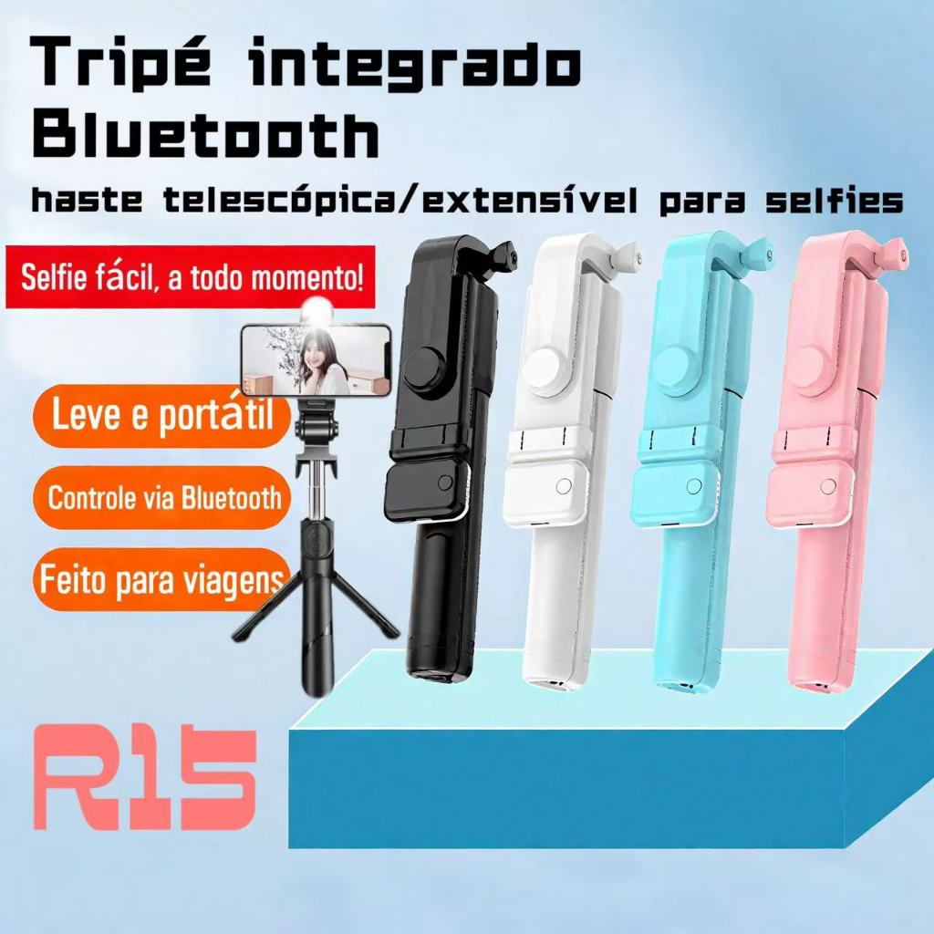 Bastão Pau de selfie Tripé Retrátil Com Luz LED Controle Bluetooth Celular