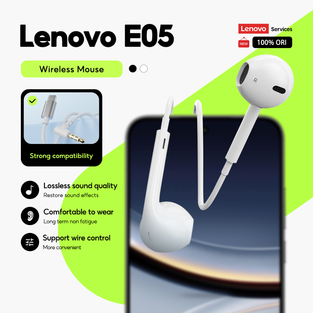 Fones De Ouvido Com Fio Lenovo E05 Tipo Semi-Intra-Auricular Conectores C E 3.5 Mm Compatíveis Todos Os Telefones Celula em Oferta na Shopee
