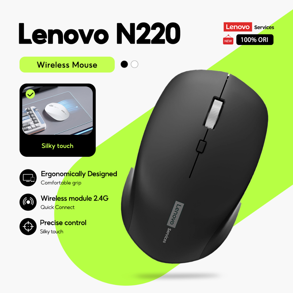 Lenovo N220 2.4GHz Mouse Silencioso Sem Fio Ultra-Baixa Latência Resposta Rápida Super Longa Vida Útil Da Bateria Escrit em Oferta na Shopee