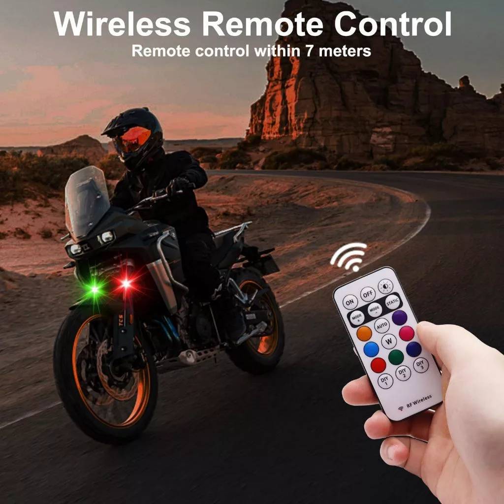 4 PCS RGB LED Luzes Estroboscópicas Com Controle Remoto Sem Fio Para Motocicleta , Sinal De Carro , Drone , 8 Cores — imagem 2 de 2