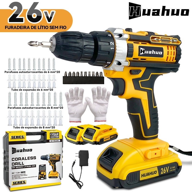 26V Parafusadeira a Bateria Parafusadeira e Furadeira Embalagem Em Mala De Mão e Acessórios Completos (110V/220V)