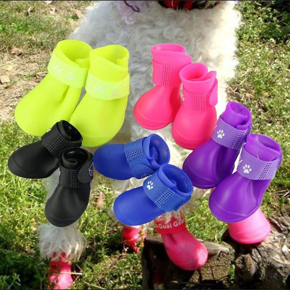 Kit 4 Sapato para Cachorro Gato Pet Bota de Borracha Antiderrapante Botinha a Prova D'água Protetor de Pata