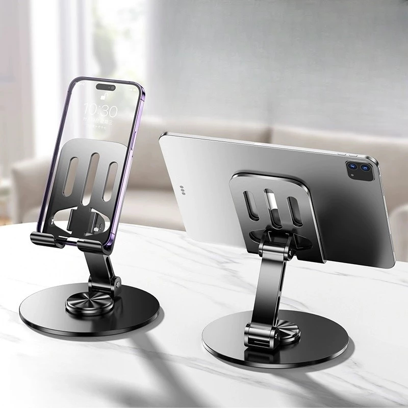Suporte de liga de alumínio de mesa com 360° Base giratória, adequada para Smartphones e Tablets