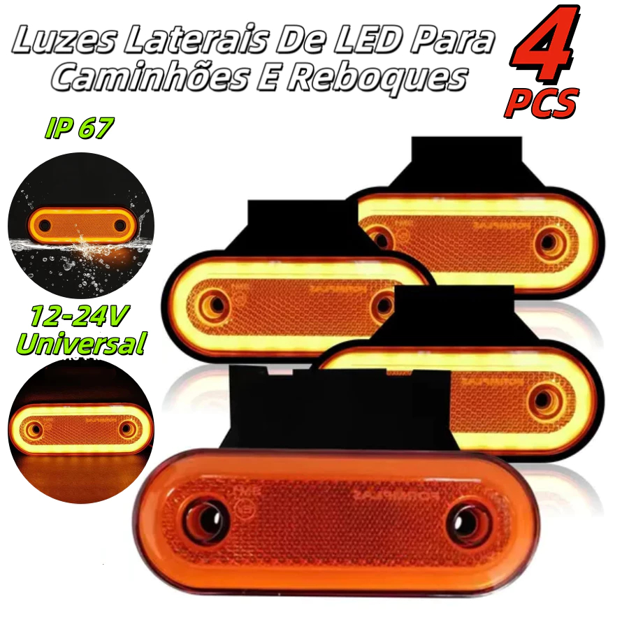 4 Lanterna Led Lateral Caminhão Carreta Reboque Bau Ambar