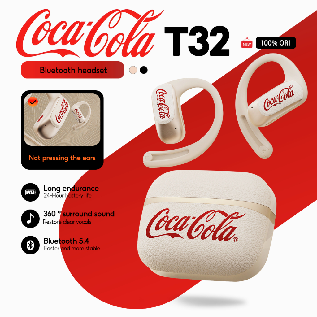 Coca Cola Fones De Ouvido T32 OWS Bluetooth 5.4 Esportes Alta Fidelidade Estéreo Longa Vida Útil Da Bateria Com Microfon em Oferta na Shopee