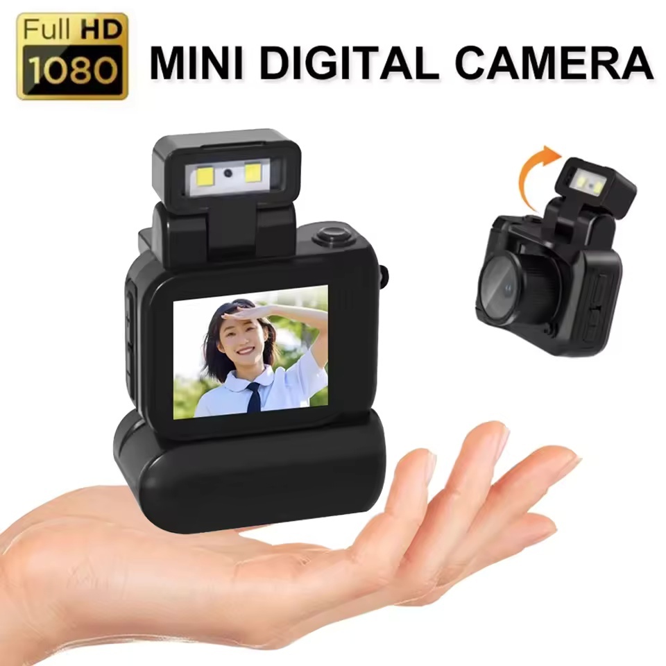 Mini Câmera Com Tela HD 1080p Lâmpada Flash E Doca De Bateria Portátil Retro Ultra Compacto Gravador De Vídeo