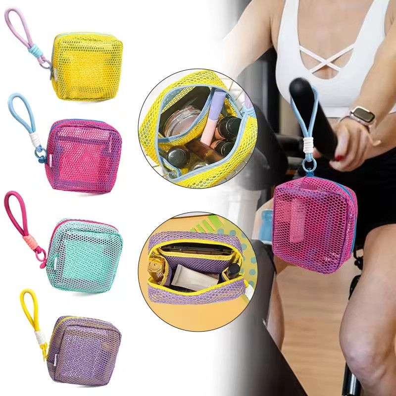 Dopamina Bolsa De Maquiagem Feminina Mini Zíper Moedas Malha Cosmética Viagem Batom Cabo Dados Armazenamento Pequenas Bo