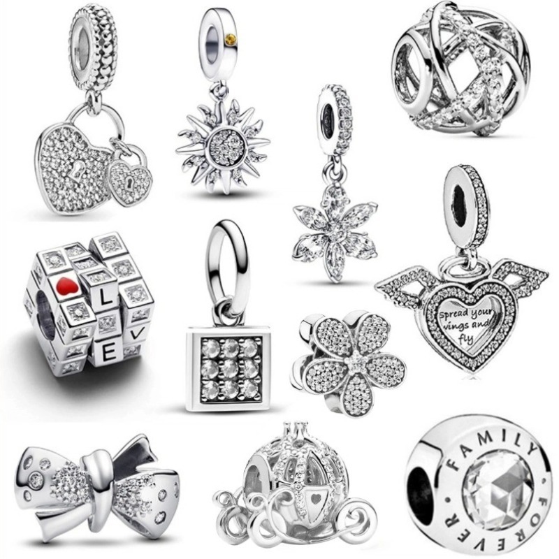 Clássico Charme Berloque Prata 925 Pingente Aço Inoxidável Contas DIY Jóias Lindo Presente Pulseira Colar Acessórios