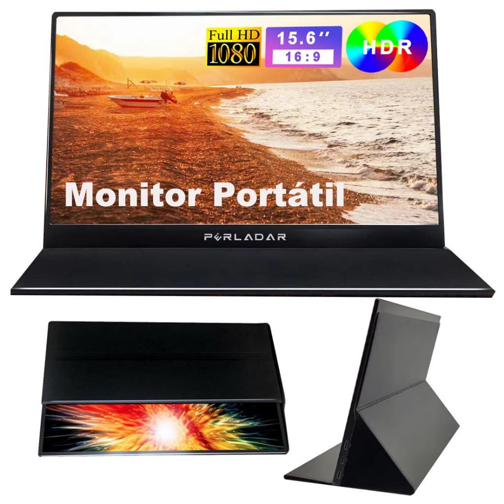 Monitor Portátil para Laptop De 15.6 Polegadas Full HD 1080 Tela Ultra Slim IPS Gamer USB-C HDMI Som Estereo