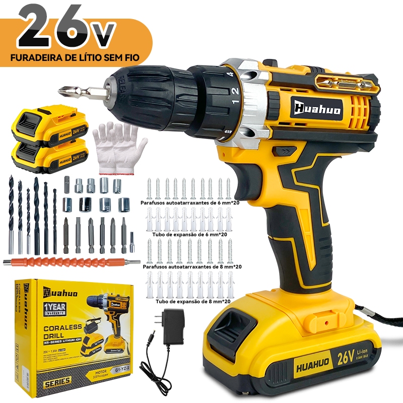 Parafusadeira Furadeira de Elétrica Sem Fio Impacto 2Bateria 3 funções Kit 104pcs Completo Acessóry em Oferta na Shopee