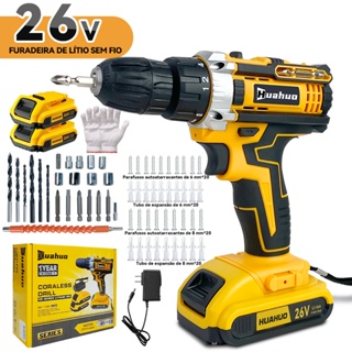 Parafusadeira Furadeira de Elétrica Sem Fio Impacto 2Bateria 3 funções Kit 104pcs Completo Acessóry em Oferta na Shopee