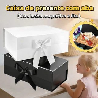 MEDOOSI Caixa Presente Imã/ Magnética Dobrável com Laço Fita Cetim  - Rígida para Joias/Doces/Lembrancinhas