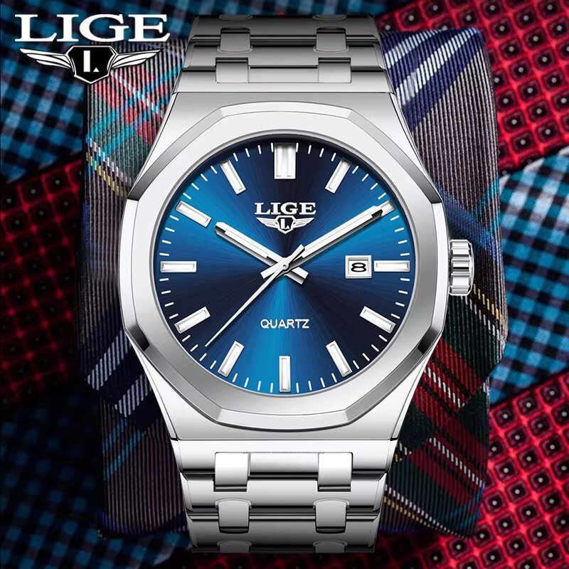 LIGE Relógio Unissex Original Luminoso Data Aço Inoxidável Anti-Ferrugem De Pulso Masculino Clássico Negócios Movimento em Oferta na Shopee