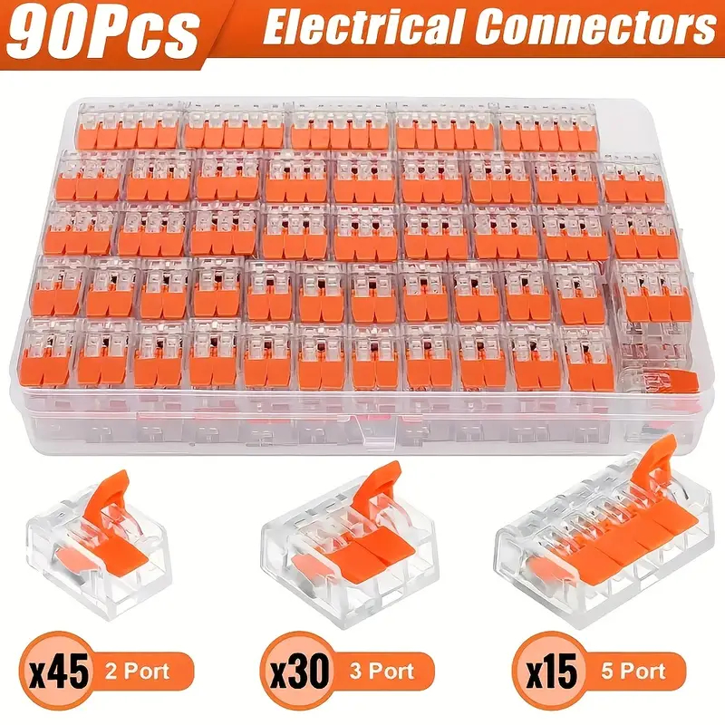 kit 90 Peças Conector Compacto Elétrico Emenda E Derivação 2, 3 e 5 vias 4mm e 6mm