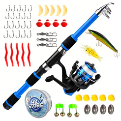 De Pesca Completo 1 Vara Telescópica 12 Libras + 1 Carretel Com Linha-Acessórios Iscas , Ganchos , Chumbadas