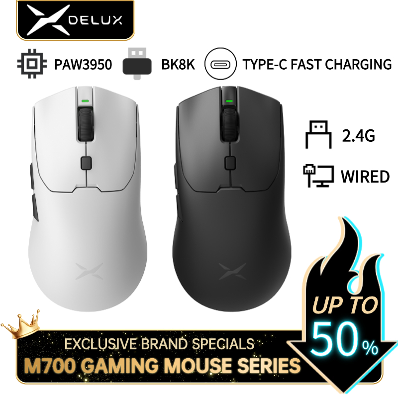 DELUX M700 SERIES PAW3950/PAW3395 26000/30000DPI 1000HZ/8000Hz 50G ACC Mouse Para Jogos Sem Fio Programável 59g Leve Com em Oferta na Shopee
