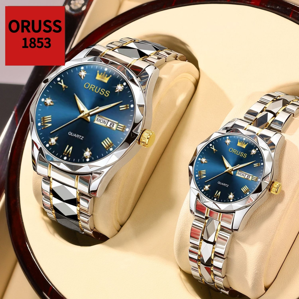 ORUSS Casal Original de Aço Inoxidável Calendário Duplo À Prova D 'Água Luminoso