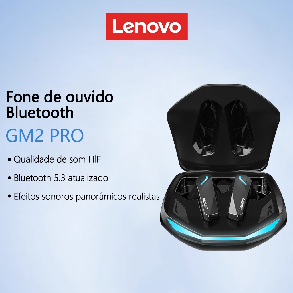Lenovo GM2 PRO Fone de Ouvido Bluetooth 5.4 para Jogos com Baixa Latência e Cancelamento de Ruído