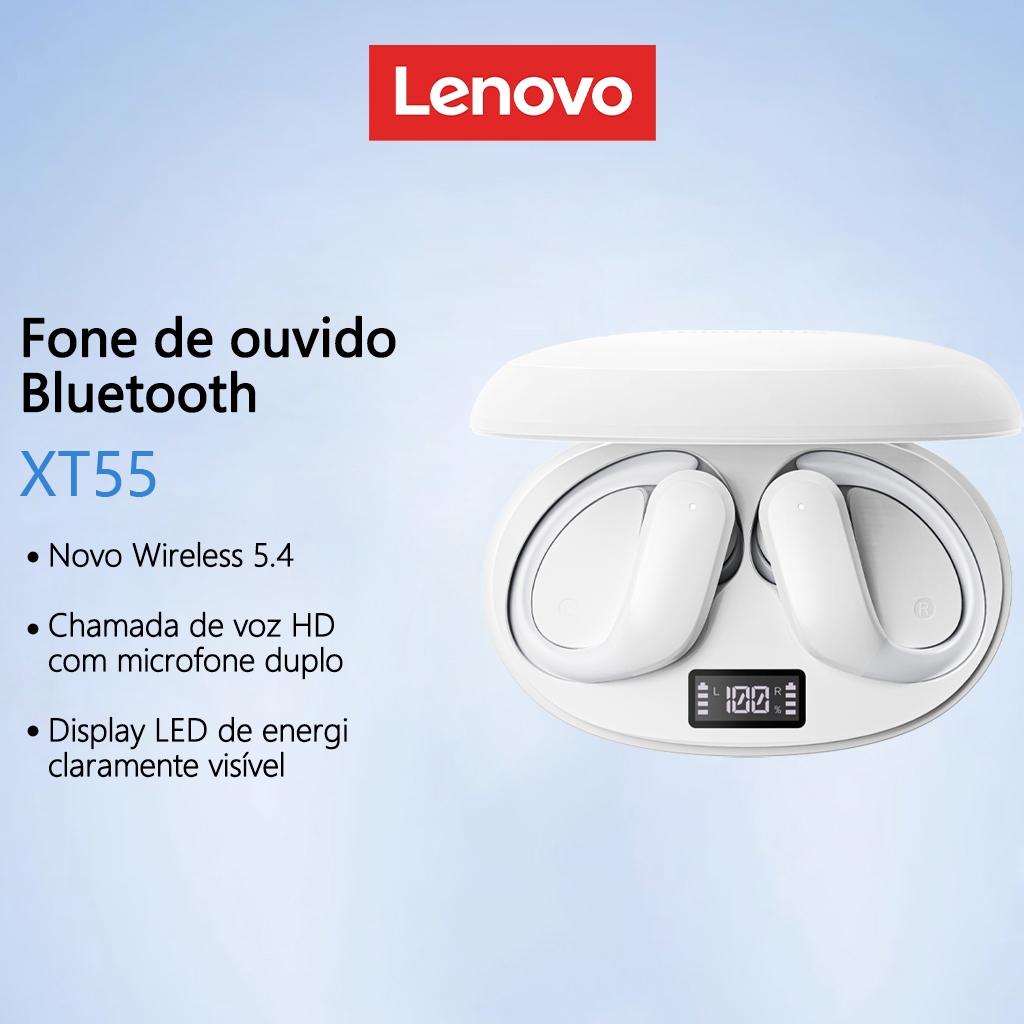 Lenovo XT55 Fones de Ouvido Bluetooth com Som Surround e Display LED de Bateria