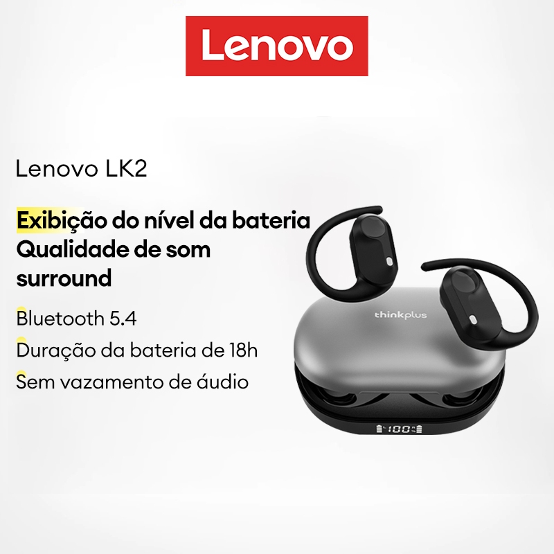 Lenovo LK2 Fones De Ouvido TWS Esportivos Sem Fio LED Display Digital HiFi Estéreo Redução De Ruído Para Jogos em Oferta na Shopee