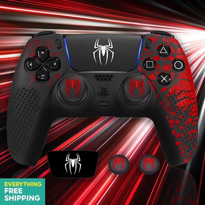 Pele Antiderrapante Do Controlador PS5 , Acessórios Capa De Silicone Com Lacunas Aperto Polegar-Spider