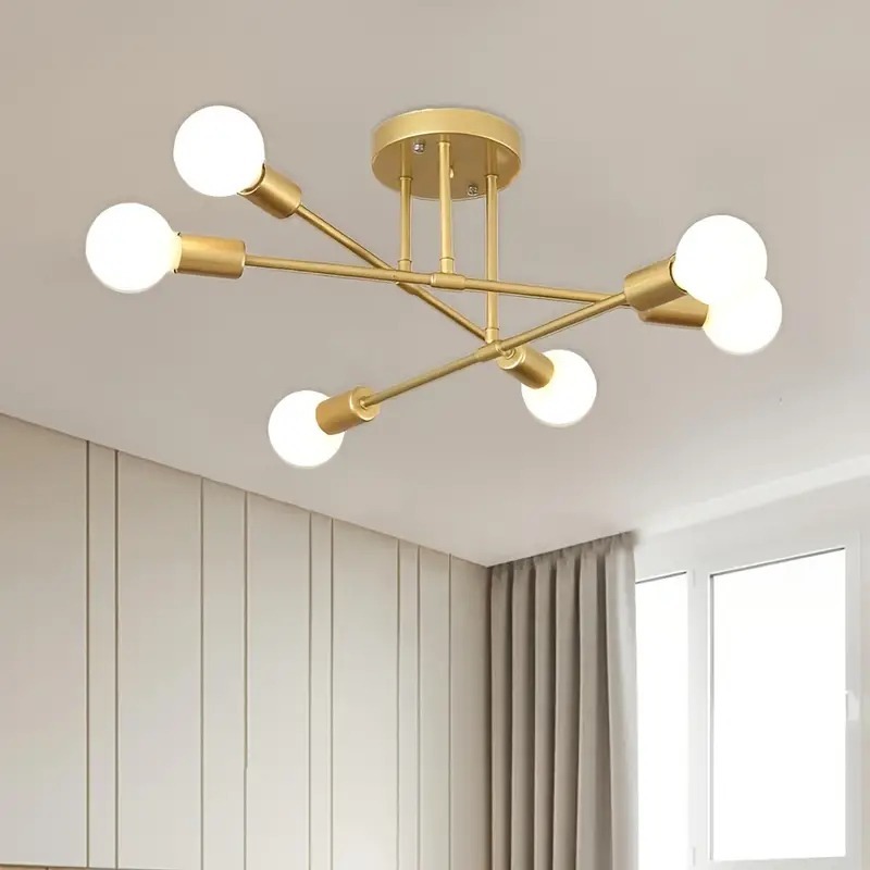 Lustre Moderno Semi-Incorporado Lâmpada De Teto Antigo Nórdico Decorativo Casa Iluminação Dourada , .
