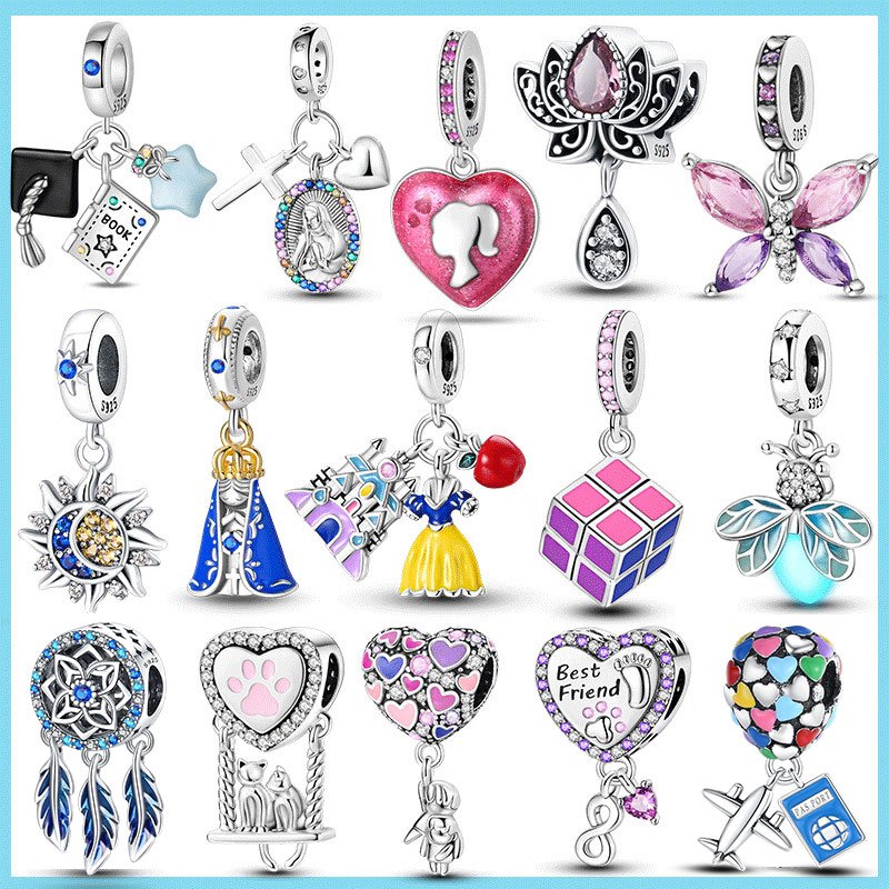 Charme Ajuste Original Ossos De Cobra Pulseiras 925 Prata Esterlina Rubiks Cubo Firefly Borboleta Encantos Contas Femini