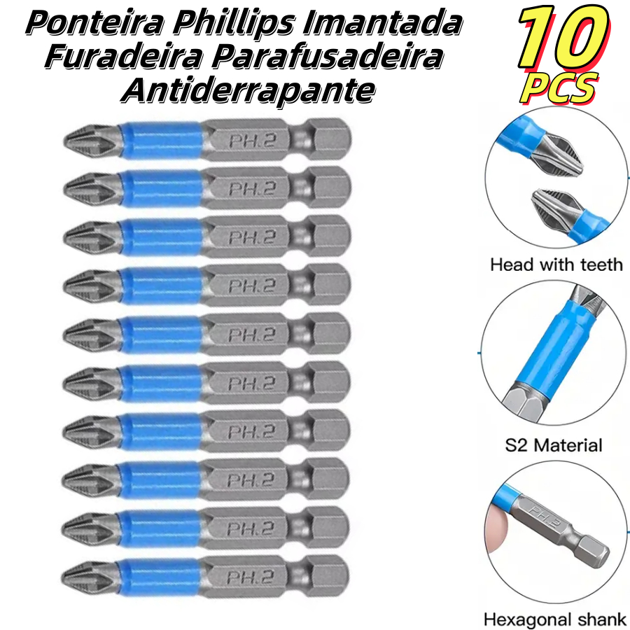 Jogo 10 Bits Ponteira Phillips Imantada Furadeira Parafusadeira Antiderrapante em Oferta na Shopee