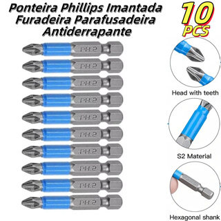 Jogo 10 Bits Ponteira Phillips Imantada Furadeira Parafusadeira Antiderrapante em Oferta na Shopee