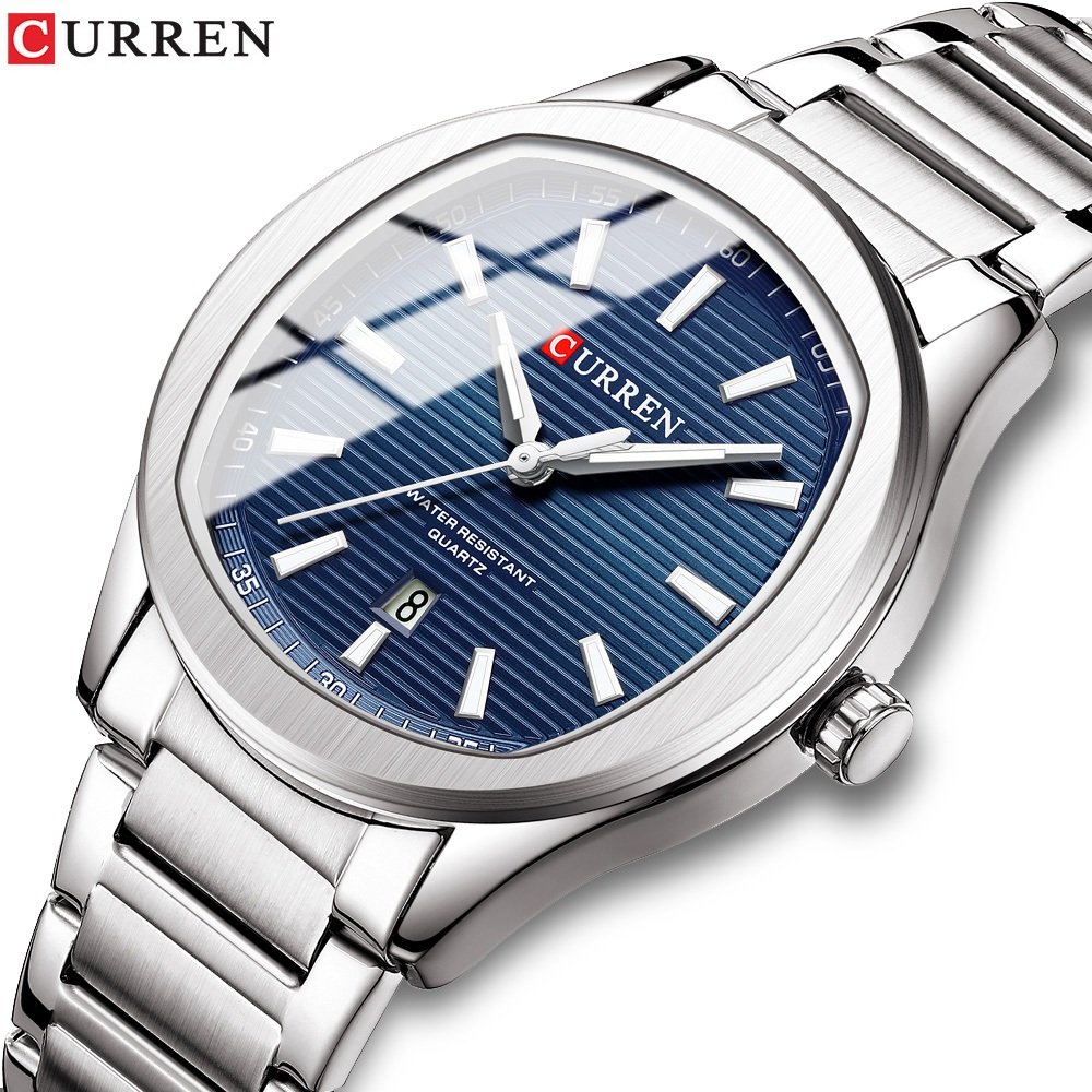 Relógio Masculino Autêntico CUUREN : Pulseira De Aço Inoxidável De Marca De Luxo Com Design De Listras Minimalistas , Mã