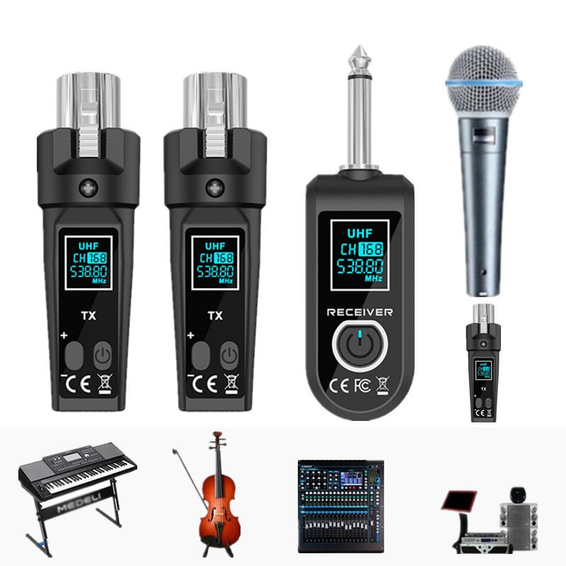 Sistema De Microfone Dinâmico Sem Fio De 2.4 Ghz XLR Transmissor Receptor Para Mixer De Áudio PA Guitarra