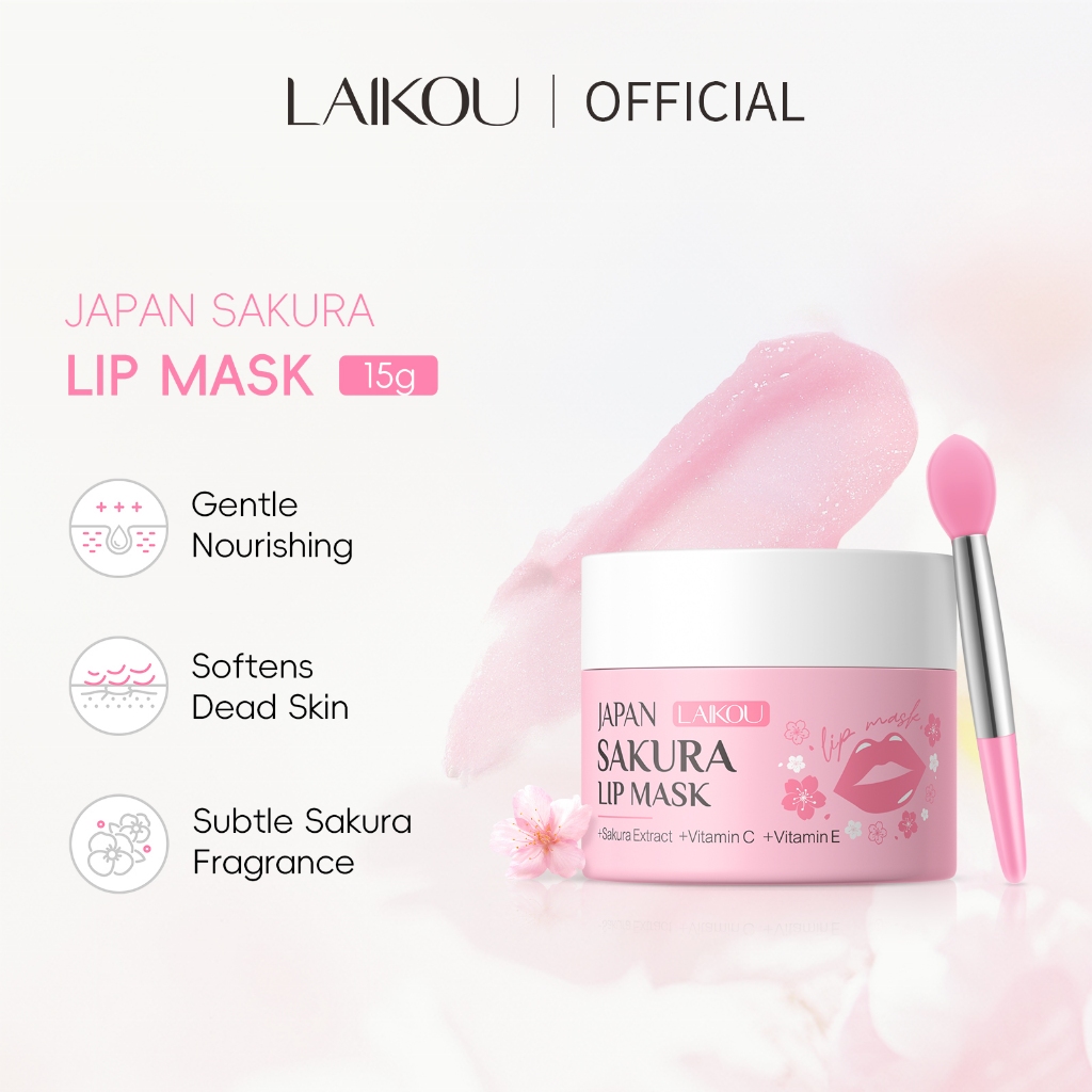 LAIKOU Japan Sakura Lip Mask 15g Hidratação Noturna E Reparo Com Extrato De , Vitamina C
