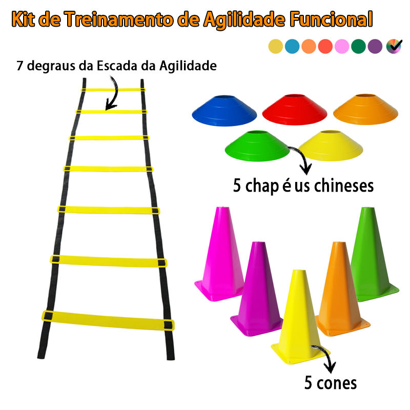Kit Funcional Agilidade 5 Chapéus + 5 Cones e Escada