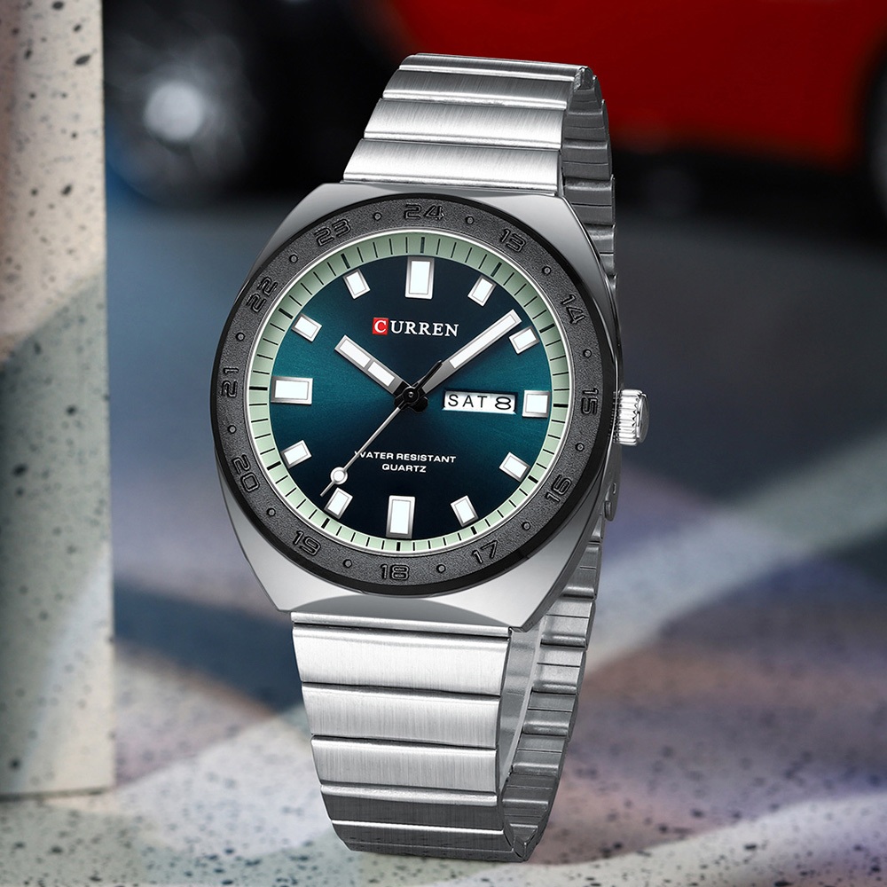 CURREN Relógio Masculino Com Pulseira De Aço Inoxidável , Simples , Casual , Exclusivo , Luminoso , Mostrador De Mãos