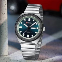 CURREN Relógio Masculino Com Pulseira De Aço Inoxidável , Simples , Casual , Exclusivo , Luminoso , Mostrador De Mãos