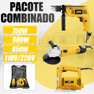 Kit Furadeira de Impacto, Esmerilhadeira Angular e Serra Tico-Tico com Acessórios e Maleta de Transporte em Oferta na Shopee
