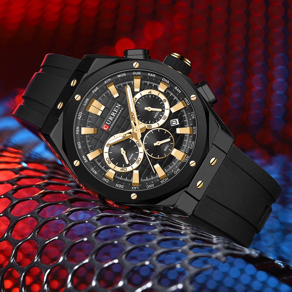 Detalhes do Relógio Masculino CURREN Marca Original Pulseira De Silicone Esportes Casuais Multifuncional Cronógrafo Luz Noturna Cale