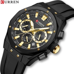 Relógio Masculino CURREN Marca Original Pulseira De Silicone Esportes Casuais Multifuncional Cronógrafo Luz Noturna Cale