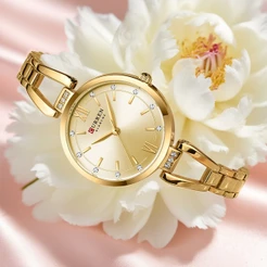Original CURREN Relógio Feminino Design Exclusivo Pulseira De Aço Inoxidável Moda Elegante Quartzo Analógico À Prova D'á
