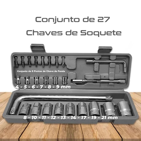 Kit Jogo De Ferramentas Soquetes 27 Peças Cromo Vanádio Completo Titanium em Oferta na Shopee