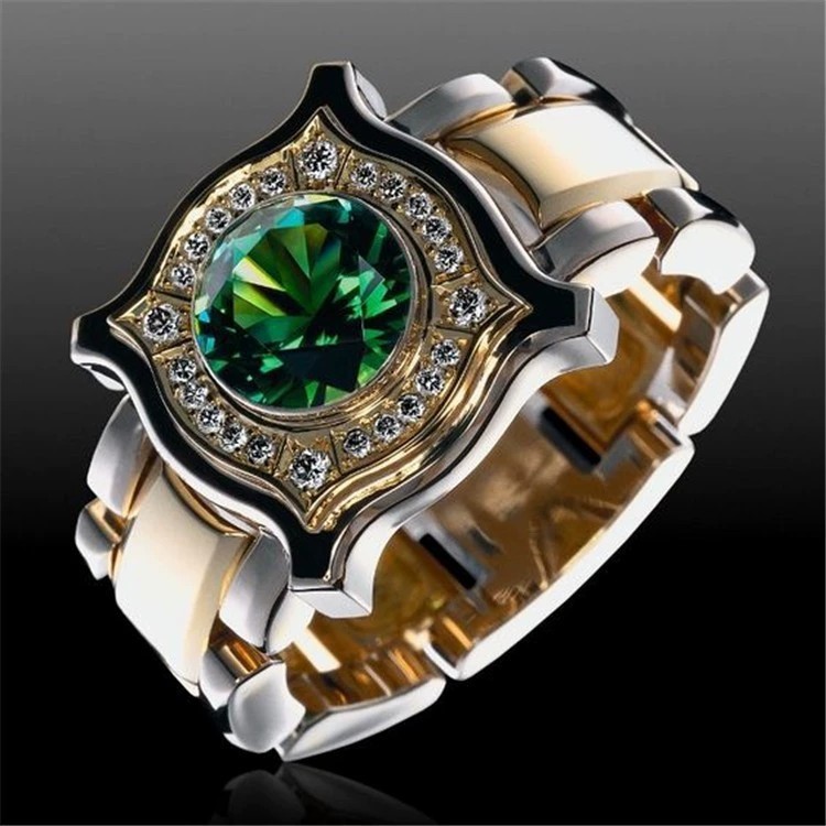 Anel masculino de zircônia azul incrustado, formato geométrico verde, acessórios de moda com pedras preciosas, adequados