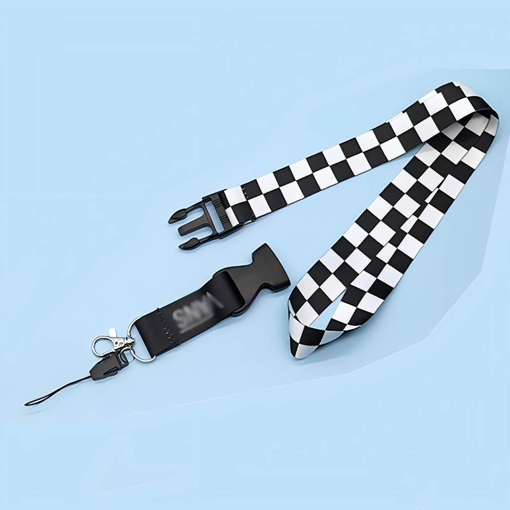 Cordão Xadrez Preto E Branco Com Botão De Liberação Rápida Para Suporte De Capa De Telefone Chaveiro Estilingue Anti-Per em Oferta na Shopee