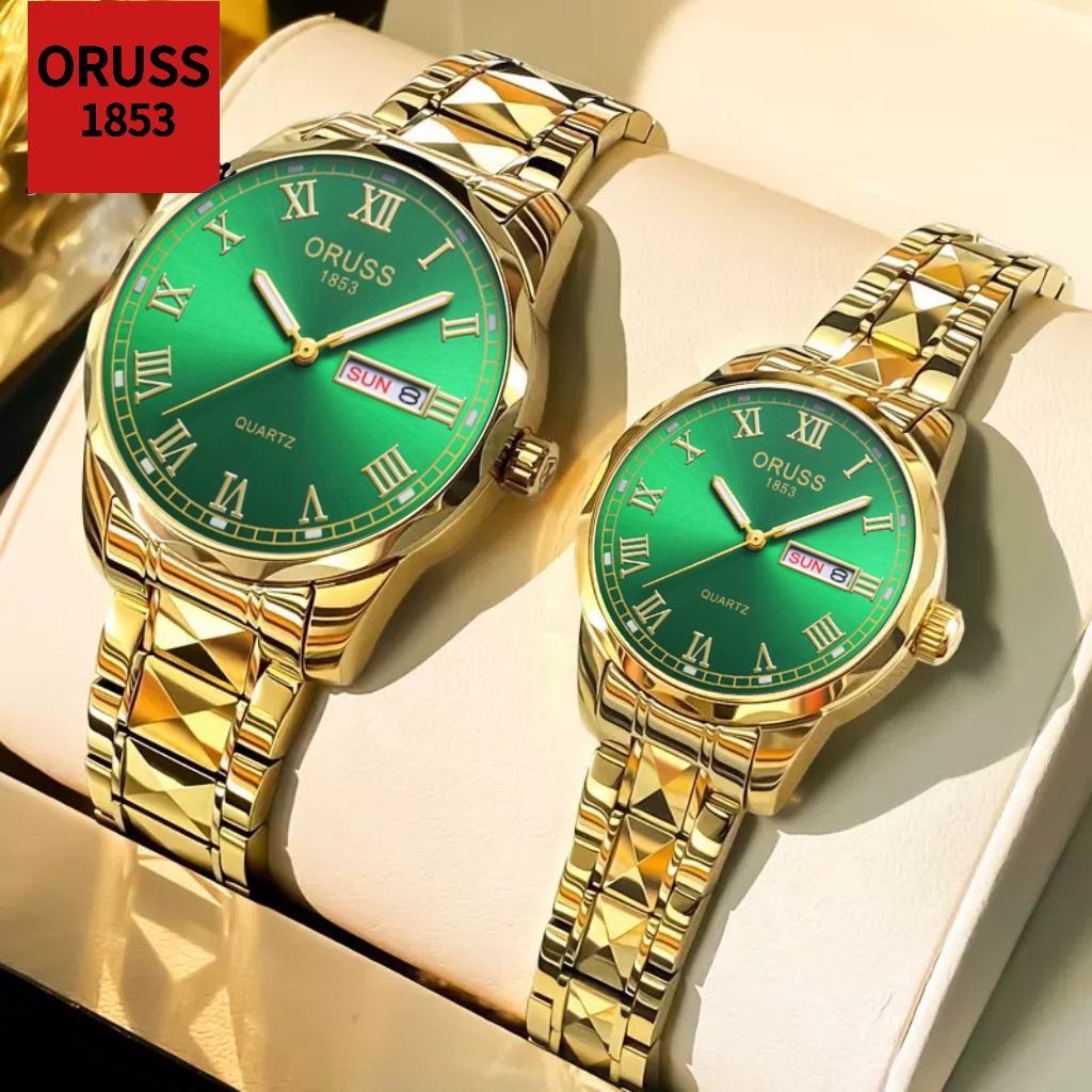ORUSS Casal Original Luxo Aço Inoxidável Ouro À Prova D 'Água Luminoso Calendári