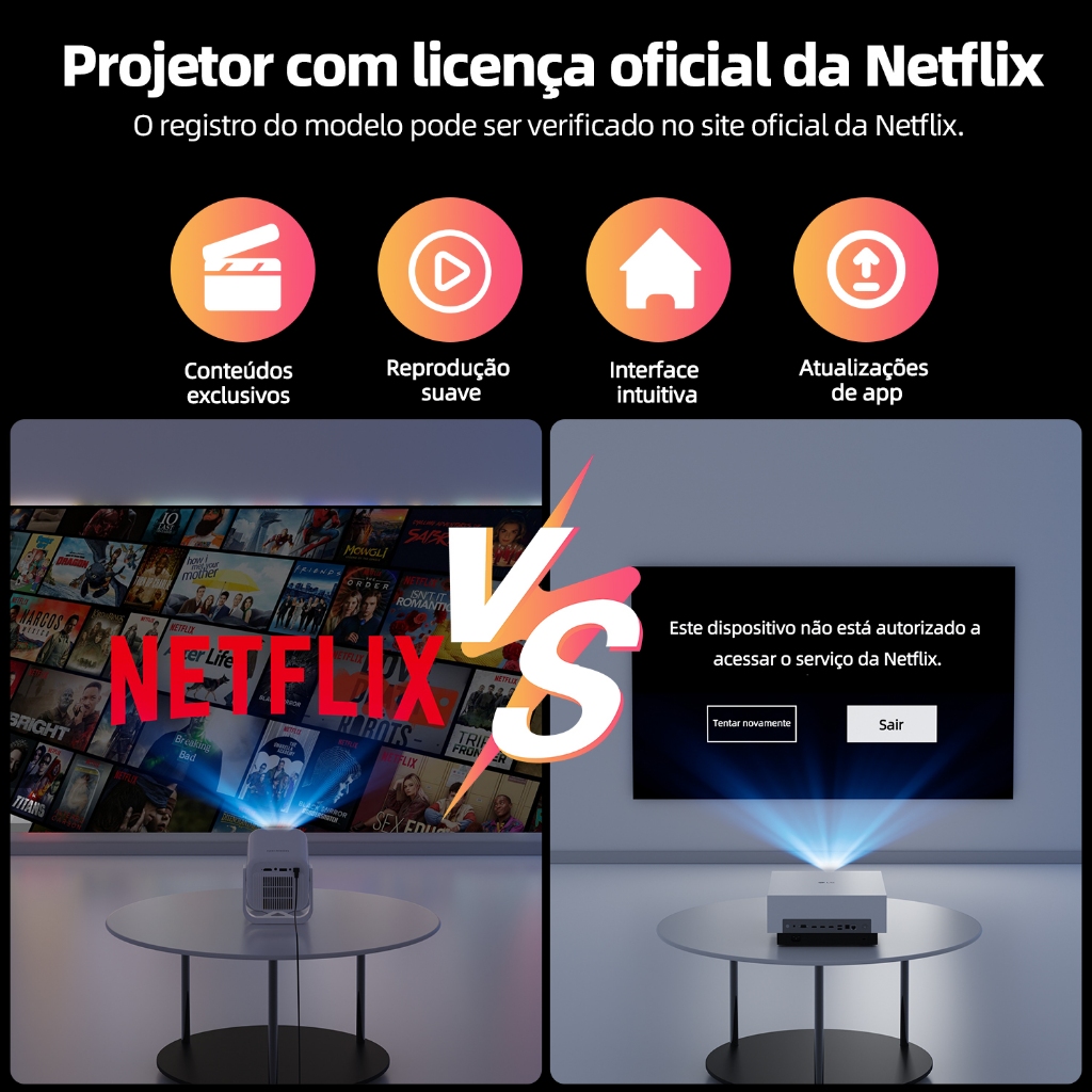 BETTDOW Projetor Netflix Genuíno 1080P Resolução Full 4K HD Android 13.0 E AI Controle De Voz Ampla Compatibilidade
